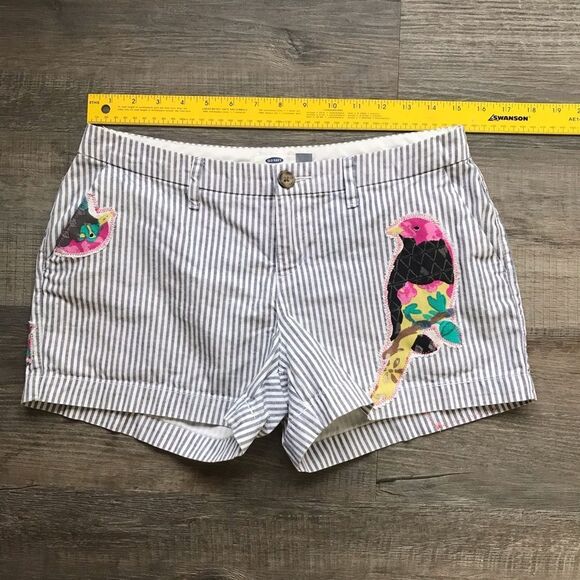 Old Navy Pin Striped Cargo OOAK Upcycled “ Birdie” Shorts  Substainable Fashion - Picture 6 of 14